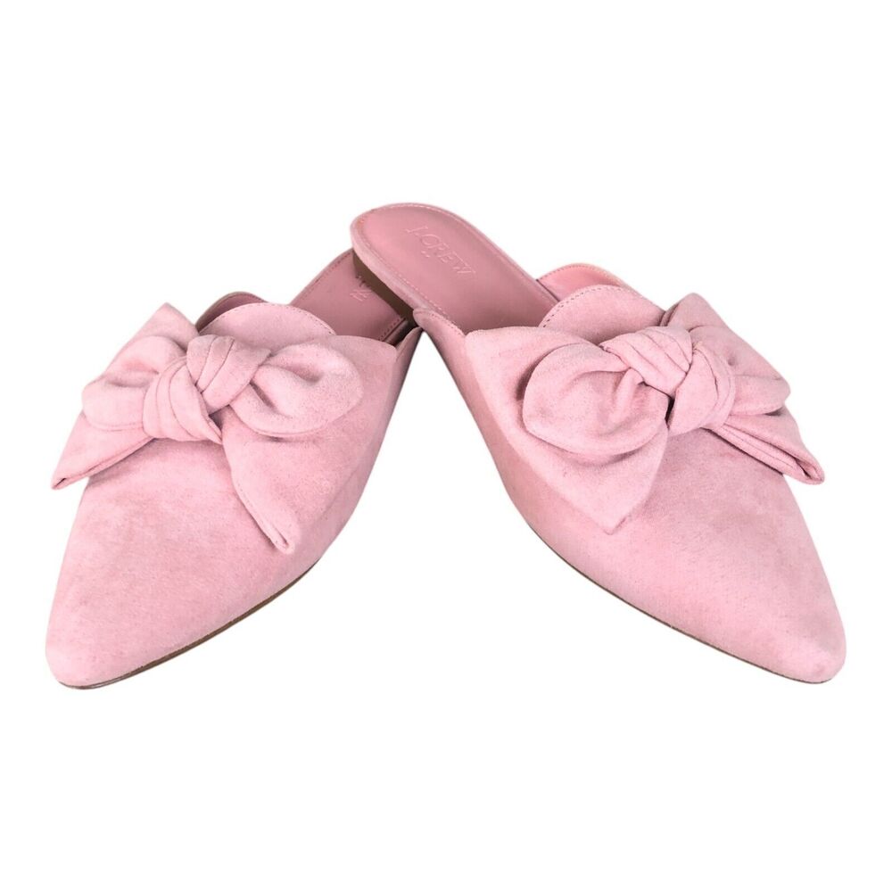 J. Crew Pink Suede Feminine Romantic Faircore Bow Mules in Sweet‎ Rose Size 8.5